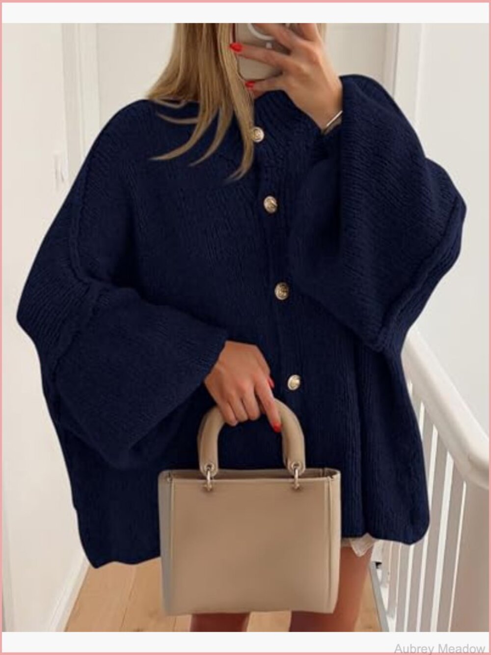 Chunky Knit Cardigan Lantern Sleeve Open Front Oversized Sweater - Picture 3 of 7